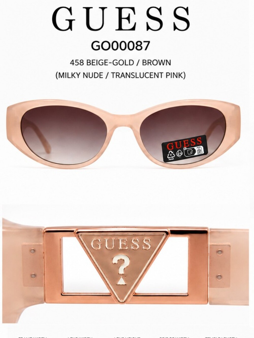 GUESS Translucent Pink Cat-Eye Sunglasses with Brown Gradient Lenses